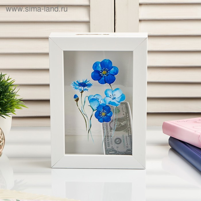 Копилка интерьерная пластик "Синие цветочки" 17х12х3,8 см