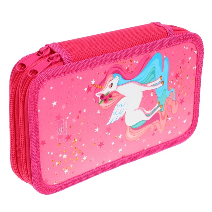 Пенал 2 секции, 125 х 205 х 40 мм, Calligrata 30П26/2 Пенал 2 секции, 125 х 205 х 40 мм, Calligrata 30П26/2 "Сказочный единорог", ламинированный картон