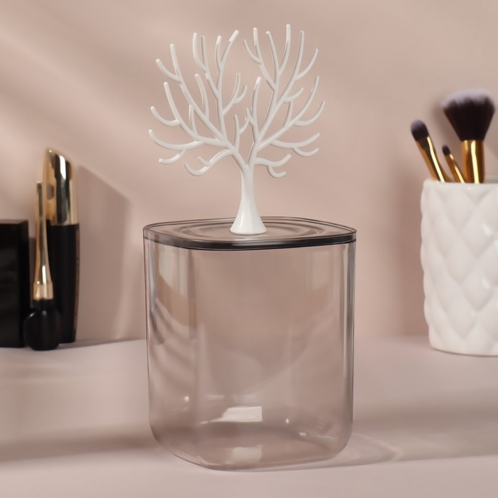 Органайзер для хранения &laquo;WOOD&raquo;, с крышкой, 9 &times; 10,8/20 см, в картонной коробке, цвет прозрачный/белый