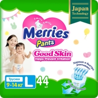 Подгузники-трусики Merries Good Skin, L 9-14 кг, 44 шт Подгузники-трусики Merries Good Skin, L 9-14 кг, 44 шт