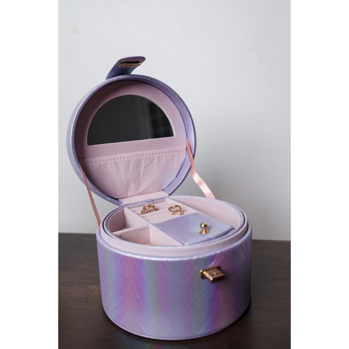 Шкатулка кожзам для украшений круглая Шкатулка кожзам для украшений круглая "Переливы сирень" 12х17,5х17 см