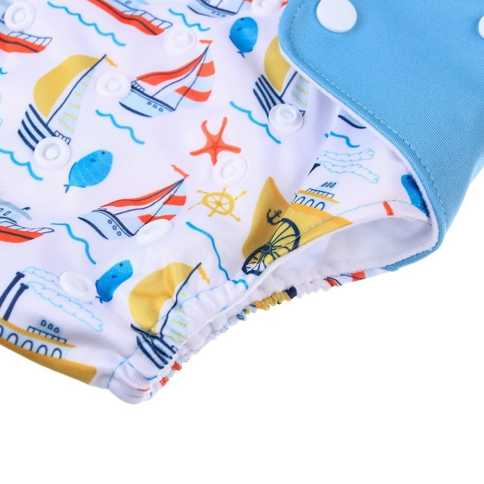 Многоразовый подгузник &laquo;Корабли&raquo;, 3-15 кг, цвет белый, Крошка Я