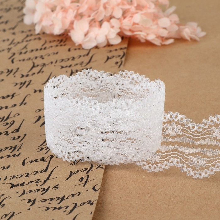 Кружево капроновое, 35 мм &times; 10 &plusmn; 1 м, цвет белый