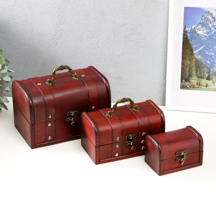 Шкатулка дерево сундучок (набор 3 шт) Шкатулка дерево сундучок (набор 3 шт) "Винтаж" 10,5х7,5х7,5см;17х9,5х10 см; 19,5х13х13 см