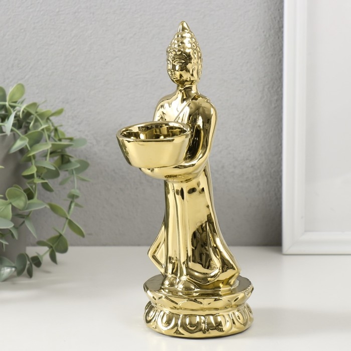 Подсвечник керамика на 1 свечу Подсвечник керамика на 1 свечу "Будда" d=4 см золото 8х11х22,5 см