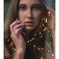 Гирлянда &laquo;Нить&raquo; 2 м роса, IP20, серебристая нить, 20 LED, батарейки CR2032х2 (в комплекте), свечение тёплое белое