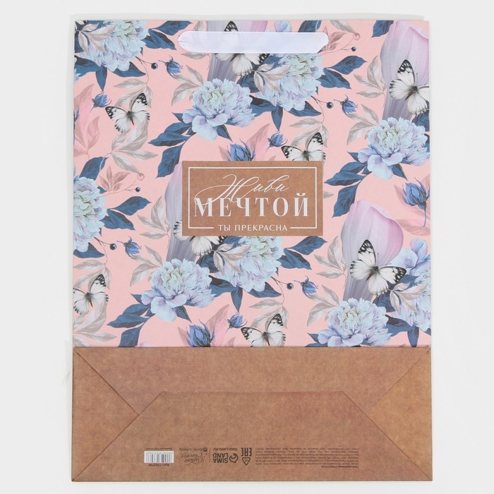 Пакет подарочный крафтовый горизонтальный, упаковка, &laquo;Живи мечтой&raquo;, L 31 х 40 х 11,5 см