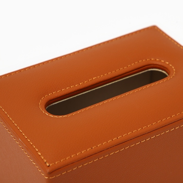 Шкатулка - диспенсер из искусственной кожи, цвет охра 10 х 18 х 10 см (салфетница)