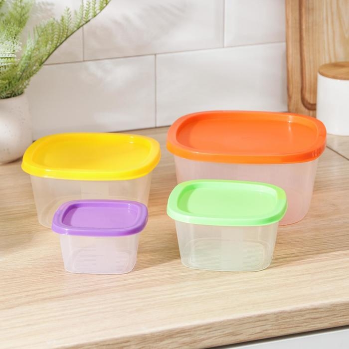 Набор пищевых контейнеров «BioFresh», 4 шт: 0,23 л, 0,5 л, 0,9 л, 1,55 л, прозрачные, крышки микс Набор пищевых контейнеров «BioFresh», 4 шт: 0,23 л, 0,5 л, 0,9 л, 1,55 л, прозрачные, крышки микс