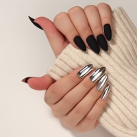 Накладные ногти, 12 шт, с клеевыми пластинами, форма миндаль, матовые/хромированные, чёрные, серебристые Накладные ногти, 12 шт, с клеевыми пластинами, форма миндаль, матовые/хромированные, чёрные, серебристые