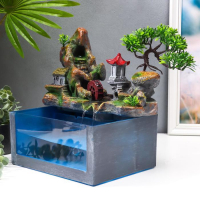 Фонтан настольный от сети, подсветка + аквариум "Пагода на вершине" 32х21х30 см