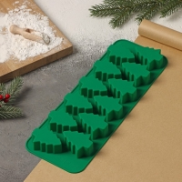 Форма для выпечки новогодняя Доляна &laquo;Ёлочка&raquo;, силикон, 32,5&times;11,5 см, 12 ячеек, цвет зелёный