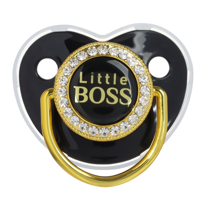 Соска - пустышка силиконовая ортодонтическая «Маленький БОСС», от 12 мес., с колпачком, цвет черный/золото, стразы Соска - пустышка силиконовая ортодонтическая «Маленький БОСС», от 12 мес., с колпачком, цвет черный/золото, стразы