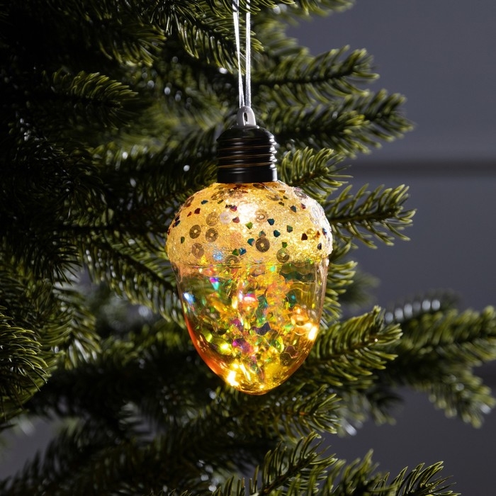 Ёлочный шар &laquo;Жёлудь жёлтый&raquo;, батарейки, 4 LED, свечение тёплое белое