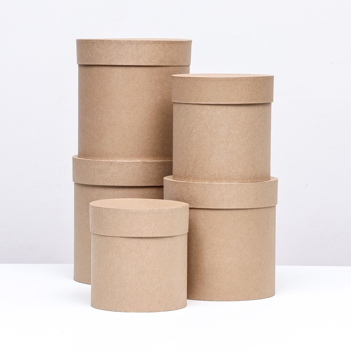 Набор круглых коробок 5 в 1 Набор круглых коробок 5 в 1 "Крафт однотонный", 20 х 20 - 14 х 14 см