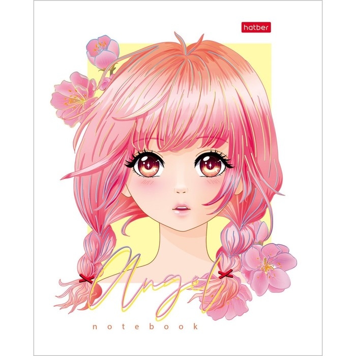 Тетрадь 48 листов в клетку Тетрадь 48 листов в клетку "Ангелы", аниме, обложка мелованный картон, 3D фольга, матовая ламинация, скругленные углы, 5В, Микс