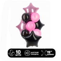 Набор воздушных шаров &laquo;Чёрно-розовые звезды&raquo;, фольга, латекс, 10 шт.