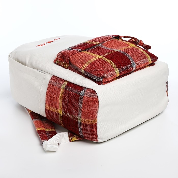 Рюкзак школьный из текстиля, 3 кармана, цвет белый/коричневый/красный Рюкзак школьный из текстиля, 3 кармана, цвет белый/коричневый/красный