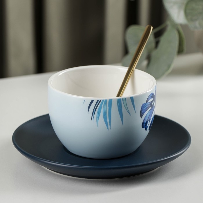 Чайная пара керамическая с ложкой &laquo;Ариэль&raquo;, 2 предмета: чашка 250 мл, блюдце