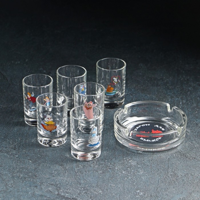 Набор &laquo;Приколы&raquo;, 7 предметов: 6 стопок 50 мл, пепельница