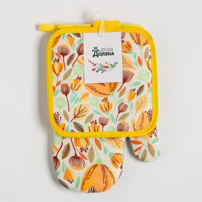 Кухонный набор Доляна "Тюльпаны" прихватка 17х17 см, варежка 25х16 см, 100% п/э