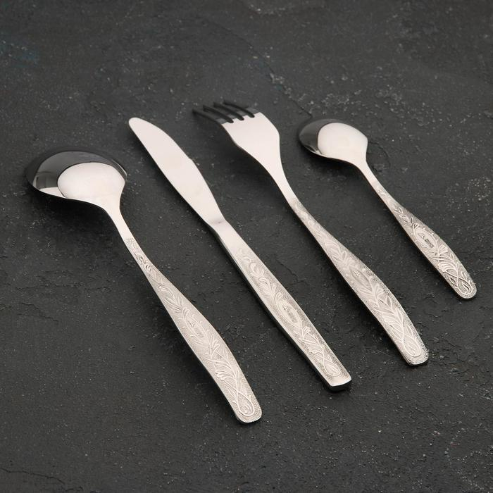 Набор столовый «Уралочка», 24 предмета, толщина 2 мм, картонная коробка, цвет серебряный Набор столовый «Уралочка», 24 предмета, толщина 2 мм, картонная коробка, цвет серебряный