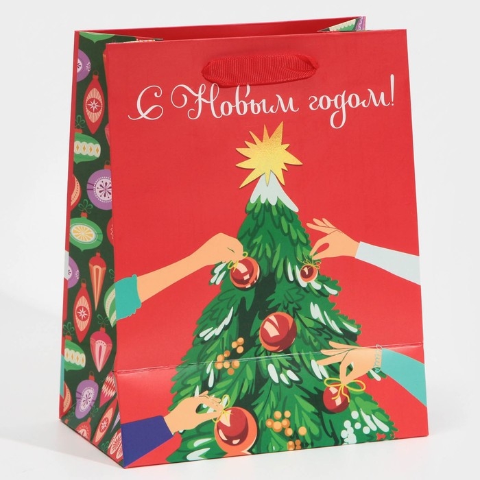 Пакет подарочный новогодний ламинированный &laquo;Шарики&raquo;, MS 18 х 23 х 10 см, Новый год