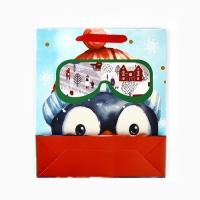 Пакет подарочный новогодний ламинированный &laquo;Пингвинёнок&raquo;, конгрев, M 30 х 26 х 9 см, Новый год