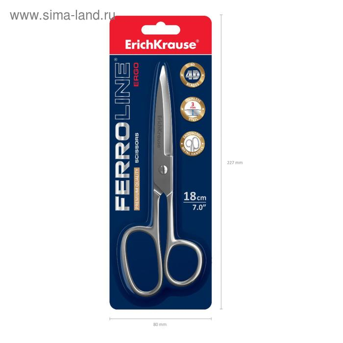Ножницы ErichKrause Ferro, 18 см, лезвия увеличенной толщины, цельнометаллические, блистер
