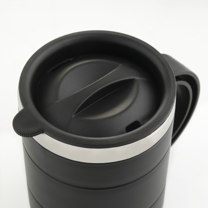 Термокружка Термокружка "Мастер К" Поход, 450 мл, с ручкой, сохраняет тепло 2 ч, 11 х 8 см, черная