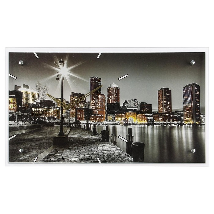 Часы-картина настенные, интерьерные Часы-картина настенные, интерьерные "Ночной город и архитектура", бесшумные, 35 х 60 см