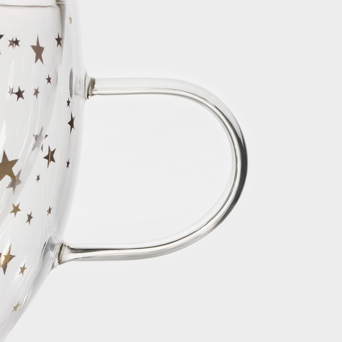 Кружка стеклянная с двойными стенками Доляна &laquo;Дуо. Звёзды&raquo;, 160 мл, 12,5&times;9&times;7,5 см