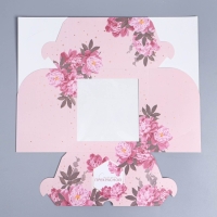 Коробка для капкейков, кондитерская упаковка с окном, 4 ячейки &laquo;Цветы&raquo;, 16 х 16 х 10 см