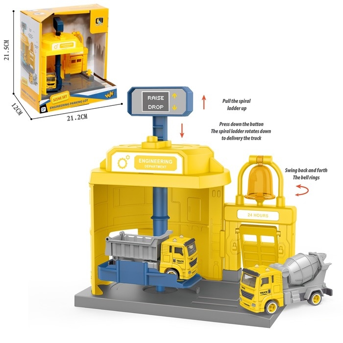 Парковка &laquo;Строительный лифт&raquo;, с подъёмом, машинка опускается с кнопки, звонит колокол, МИКС
