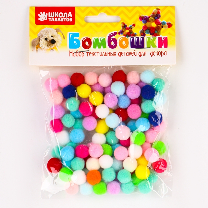 Набор текстильных деталей для декора «Бомбошки» 100 шт. набор, размер 1 шт. 1,2 см, цвет МИКС Набор текстильных деталей для декора «Бомбошки» 100 шт. набор, размер 1 шт. 1,2 см, цвет МИКС