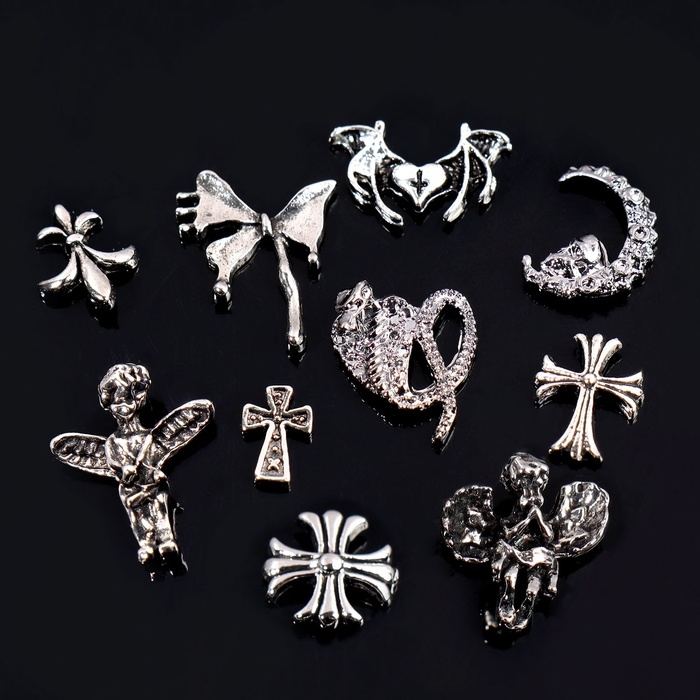 Фигурки для дизайна ногтей &laquo;Готика&raquo;, объёмные, металлические, цвет серебристый