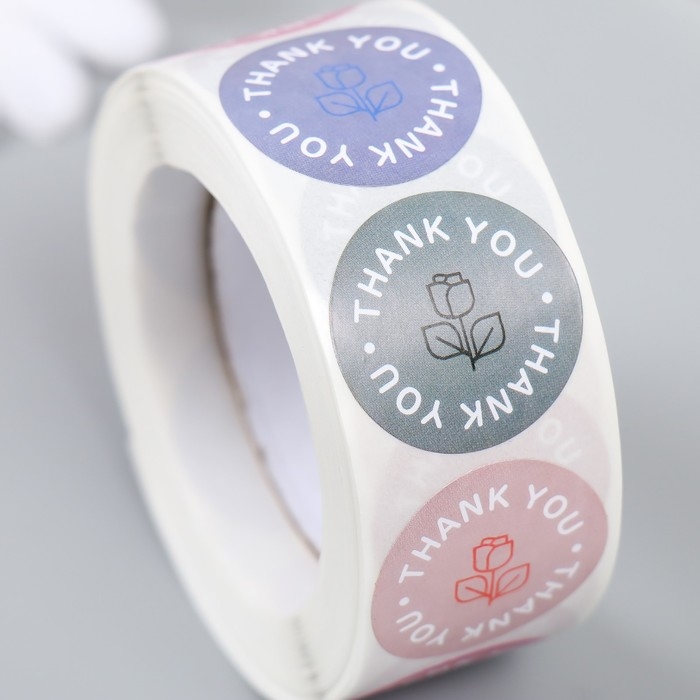Наклейка бумага Наклейка бумага "Розочка. Благодарность" d=2,5 см 500 шт в рулоне 3х6,5х6,5 см