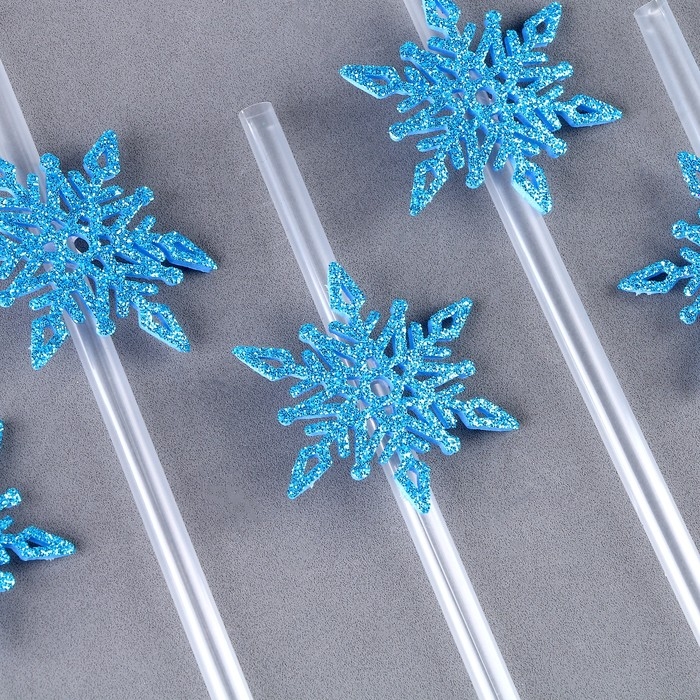 Новый год! Трубочка «Снежинки», в наборе 6 шт., голубые Новый год! Трубочка «Снежинки», в наборе 6 шт., голубые