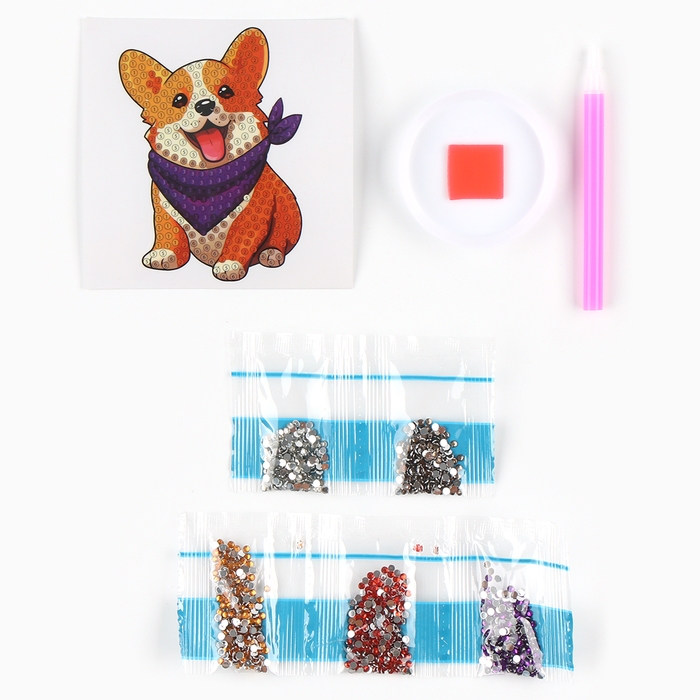 Алмазная мозаика наклейка для детей &laquo;Малыш корги&raquo;, 9 х 6 см, набор для творчества