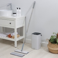 Швабра с отжимом и ведро Raccoon: ведро с отсеками, швабра плоская, 2 кармана, 32&times;12&times;142 см, дополнительная насадка из микрофибры