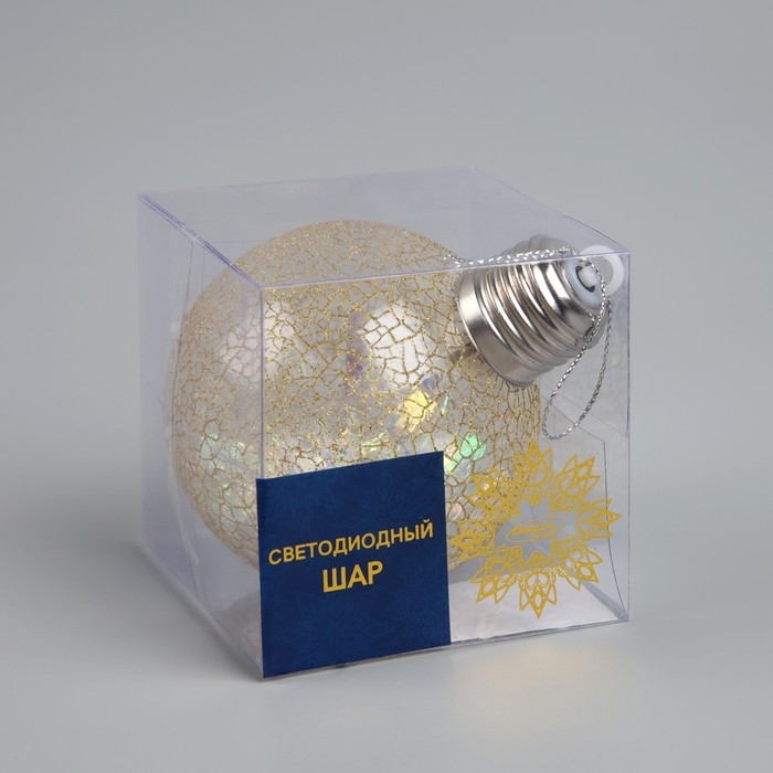 Елочный шар &laquo;Ледяной узор&raquo; d=8 cм, 1 LED, LR44x3 (в комплекте), свечение тёплое белое