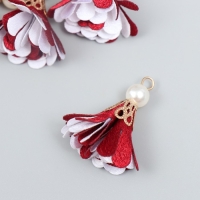 Декор текстиль "Цветок 2 цвета с жемчужиной. Бордовый и белый" набор 6 шт 3 см Декор текстиль "Цветок 2 цвета с жемчужиной. Бордовый и белый" набор 6 шт 3 см