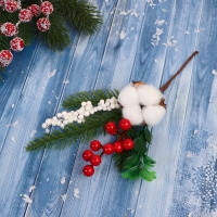 Декор "Зимние грезы" хлопок ягоды еловые веточки, 21 см Декор "Зимние грезы" хлопок ягоды еловые веточки, 21 см