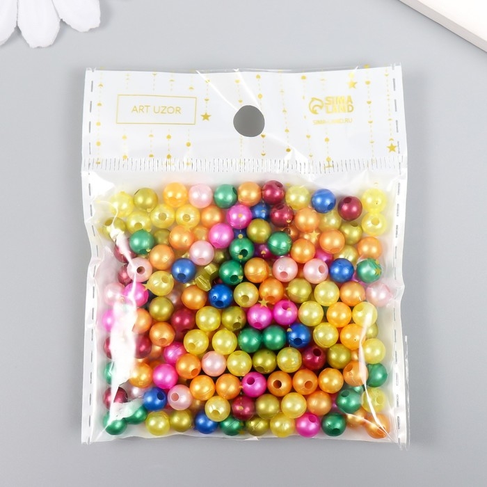 Бусины для творчества пластик "Яркий перламутр" набор 20 гр  d=0,6 см