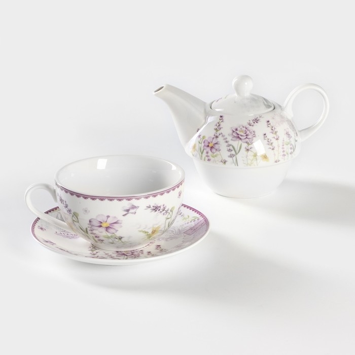 Набор керамический чайный &laquo;Прованс&raquo;, 3 предмета: чайник заварочный 370 мл, чашка 300 мл, блюдце d=15 см