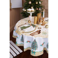 Скатерть новогодняя Этель Golden Christmas d=150 +/- 3см с ГМВО, 100% хлопок, саржа 190 гр/м2