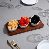 Менажница «Морская», 3 шт: 200 мл, деревянное основание, фарфор, Иран Менажница «Морская», 3 шт: 200 мл, деревянное основание, фарфор, Иран