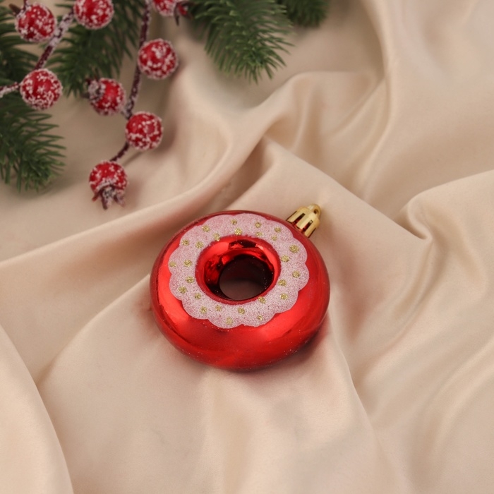 Украшение ёлочное "Пончик с полоской" (набор 2 шт) 7х6, красный