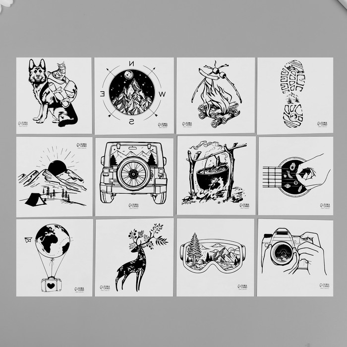 Татуировка на тело чёрная "Путешествие" набор 12 шт 6х6 см