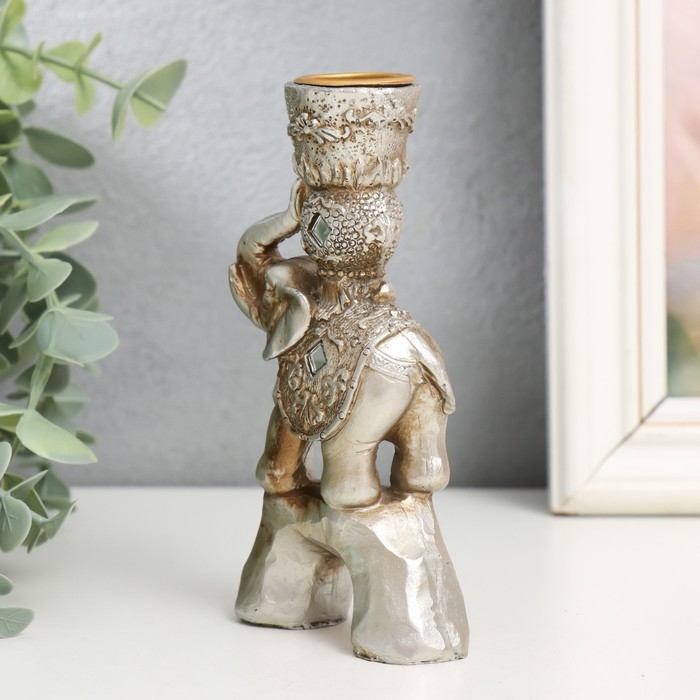 Сувенир полистоун подсвечник зеркальные вставки "Индийский слон на камне" 12,5х6,5х3 см